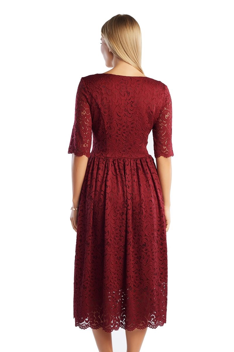 Бордовое гипюровое платье Lala Style 1357
