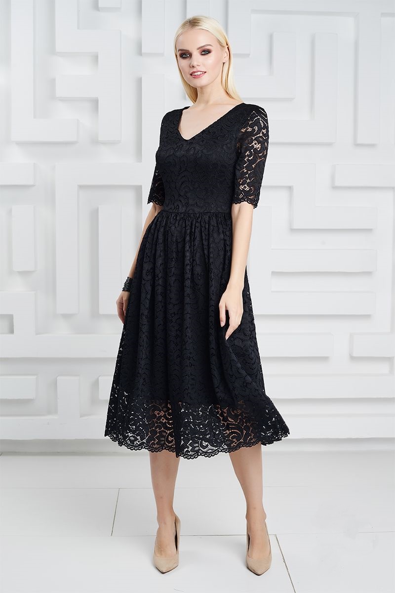 Черное гипюровое платье LalaStyle 1357