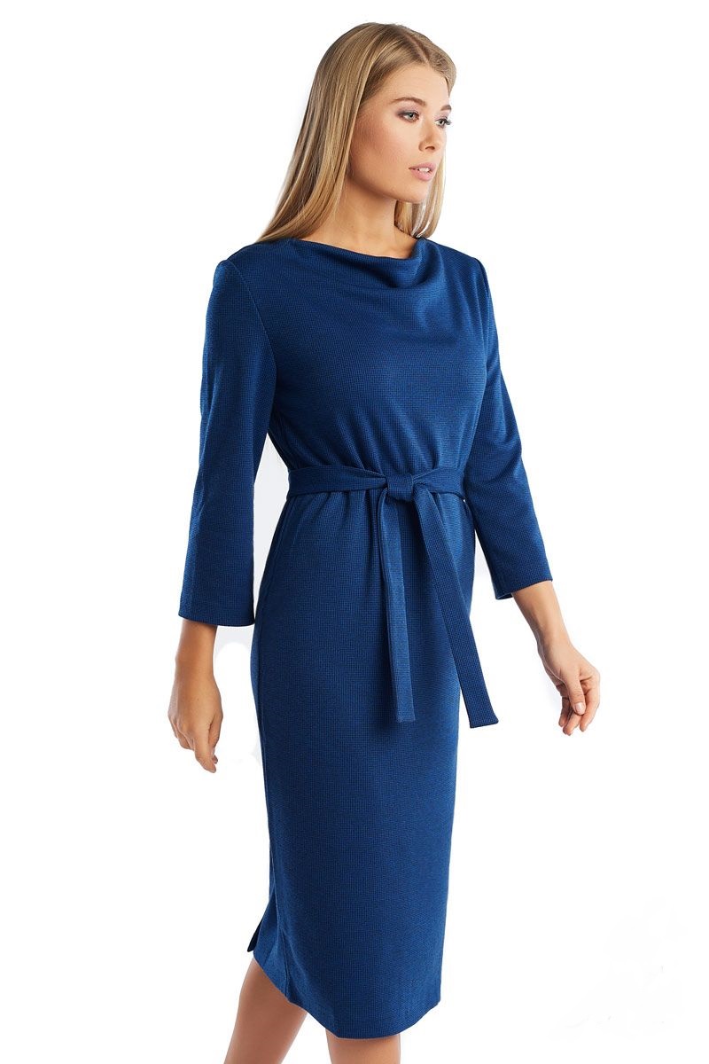 Женское синие платье с поясом 1295-118