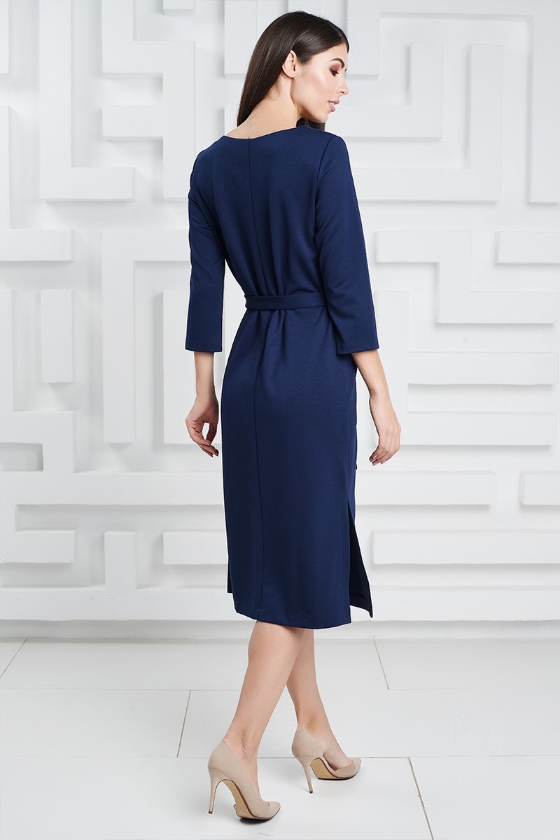 Платье с аппликацией темно синего цвета 1324