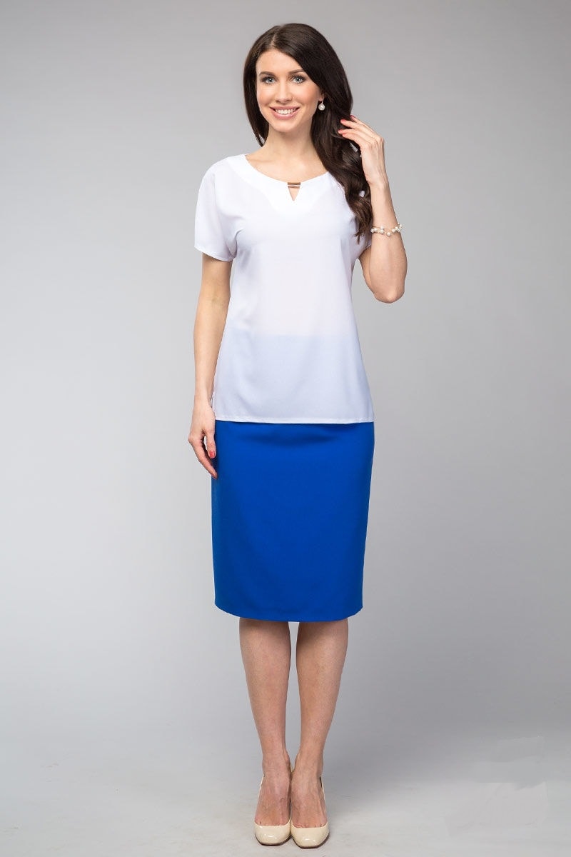Белая блузка с коротким рукавом LalaStyle 1068-76
