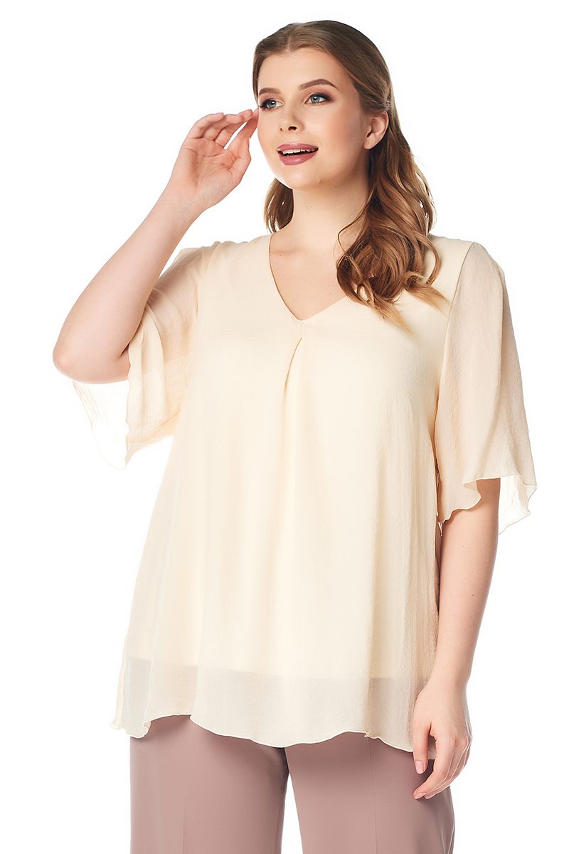 Летняя свободная блузка молочного цвета LalaStyle 1412