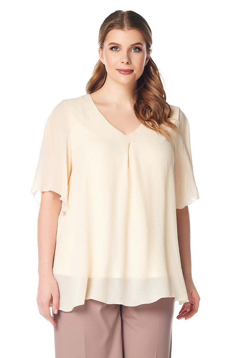 Летняя свободная блузка молочного цвета LalaStyle 1412