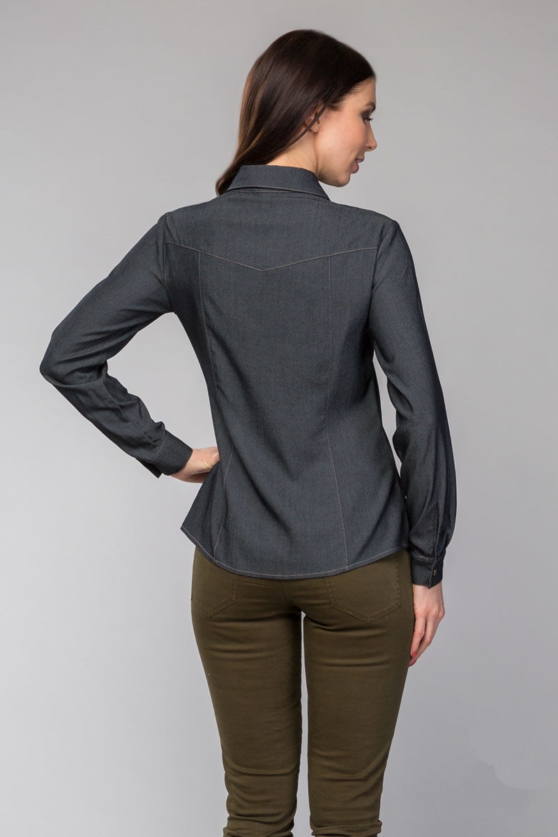 Черная джинсовая рубашка женская LalaStyle 980-15