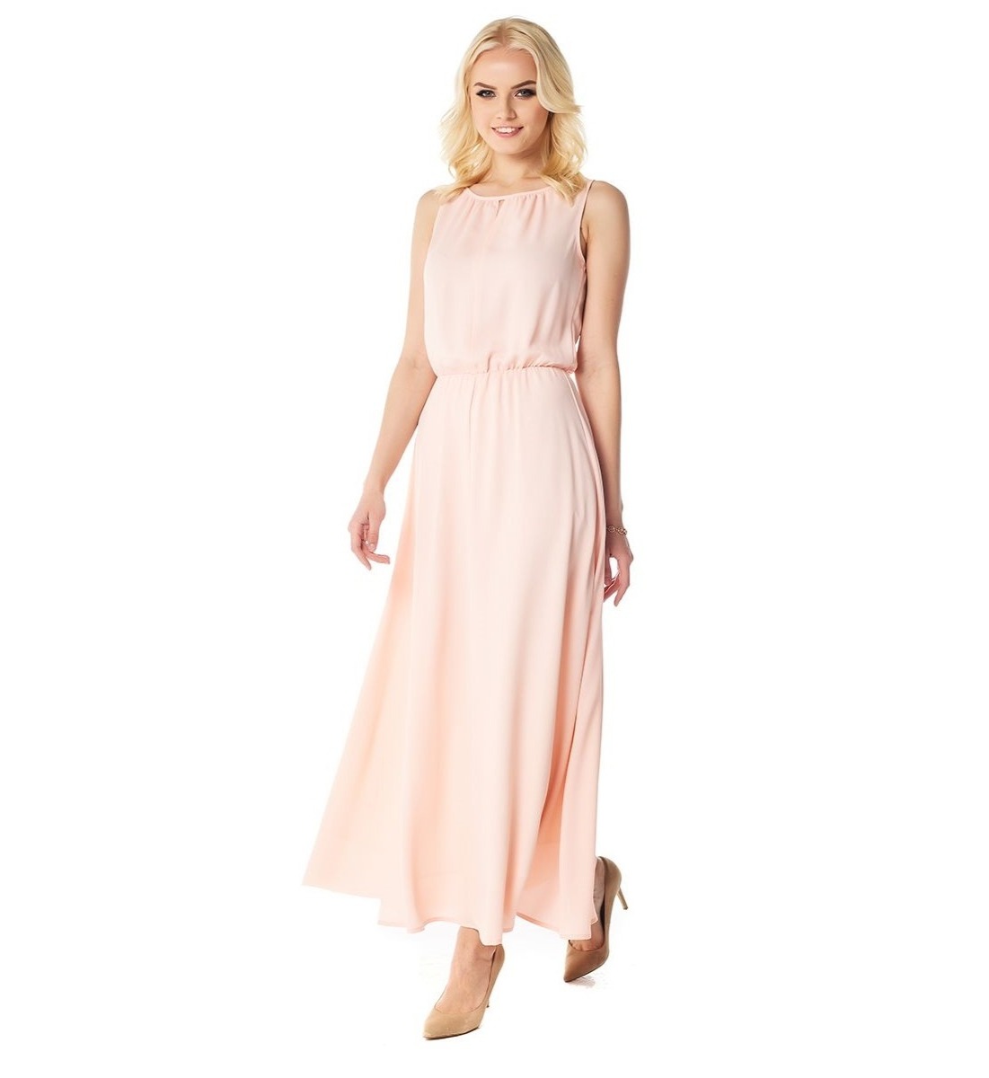 Летнее персиковое платье макси Lala Style 1386