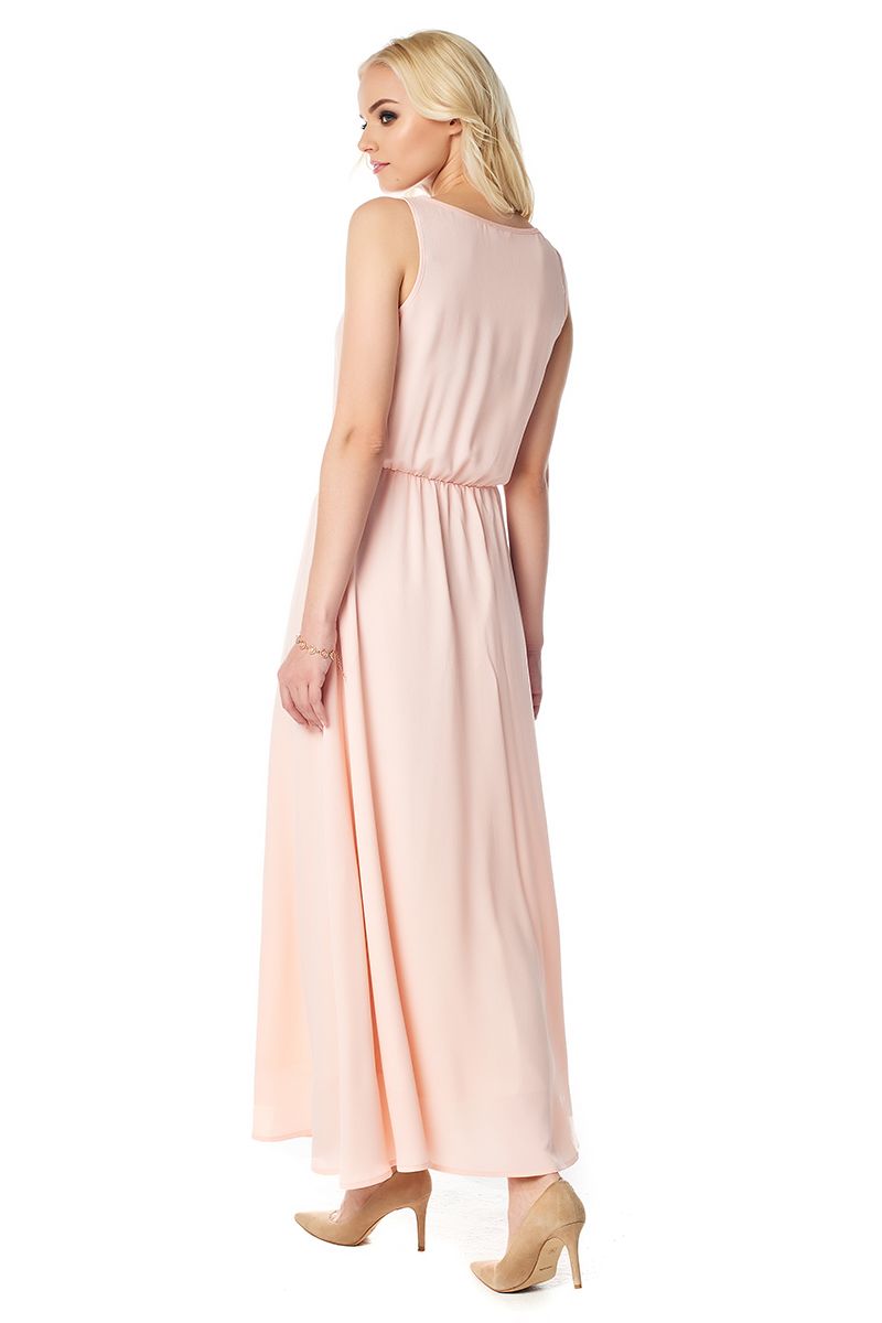 Летнее персиковое платье макси Lala Style 1386