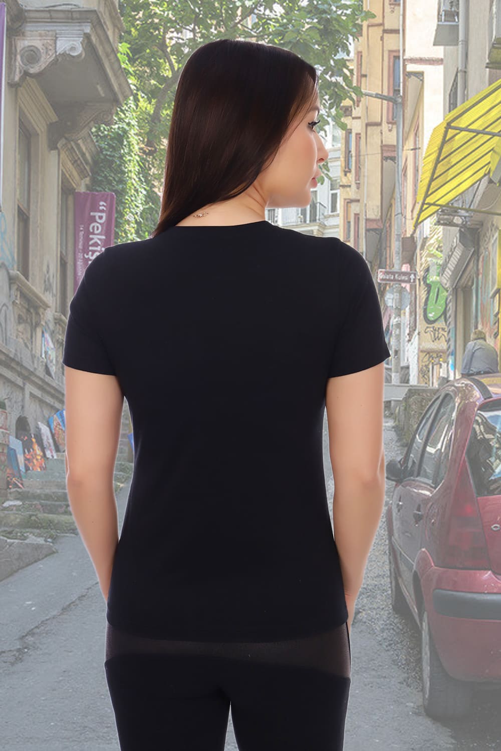 Черная женская футболка с принтом Natali