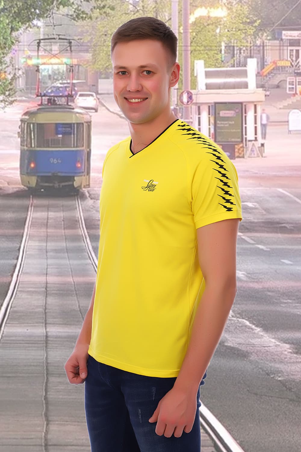 футболка желтая мужская