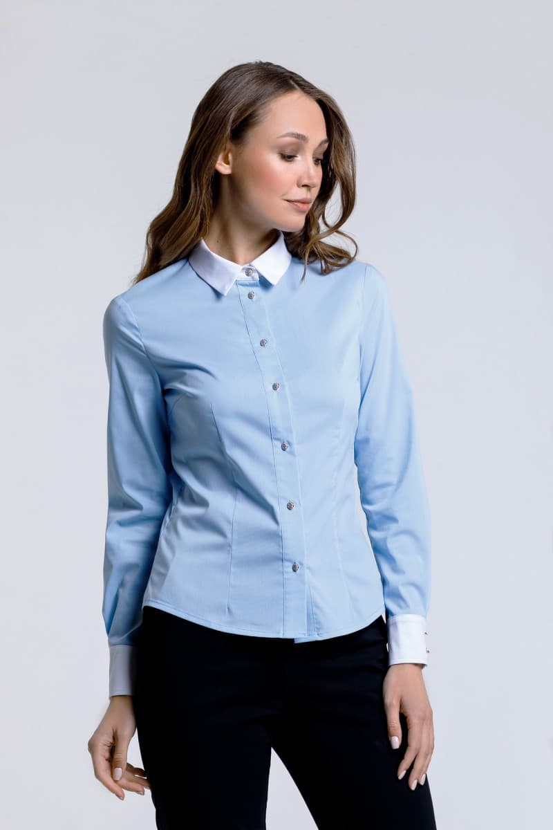 Голубая рубашка с белыми манжетами и воротничком 910319-3