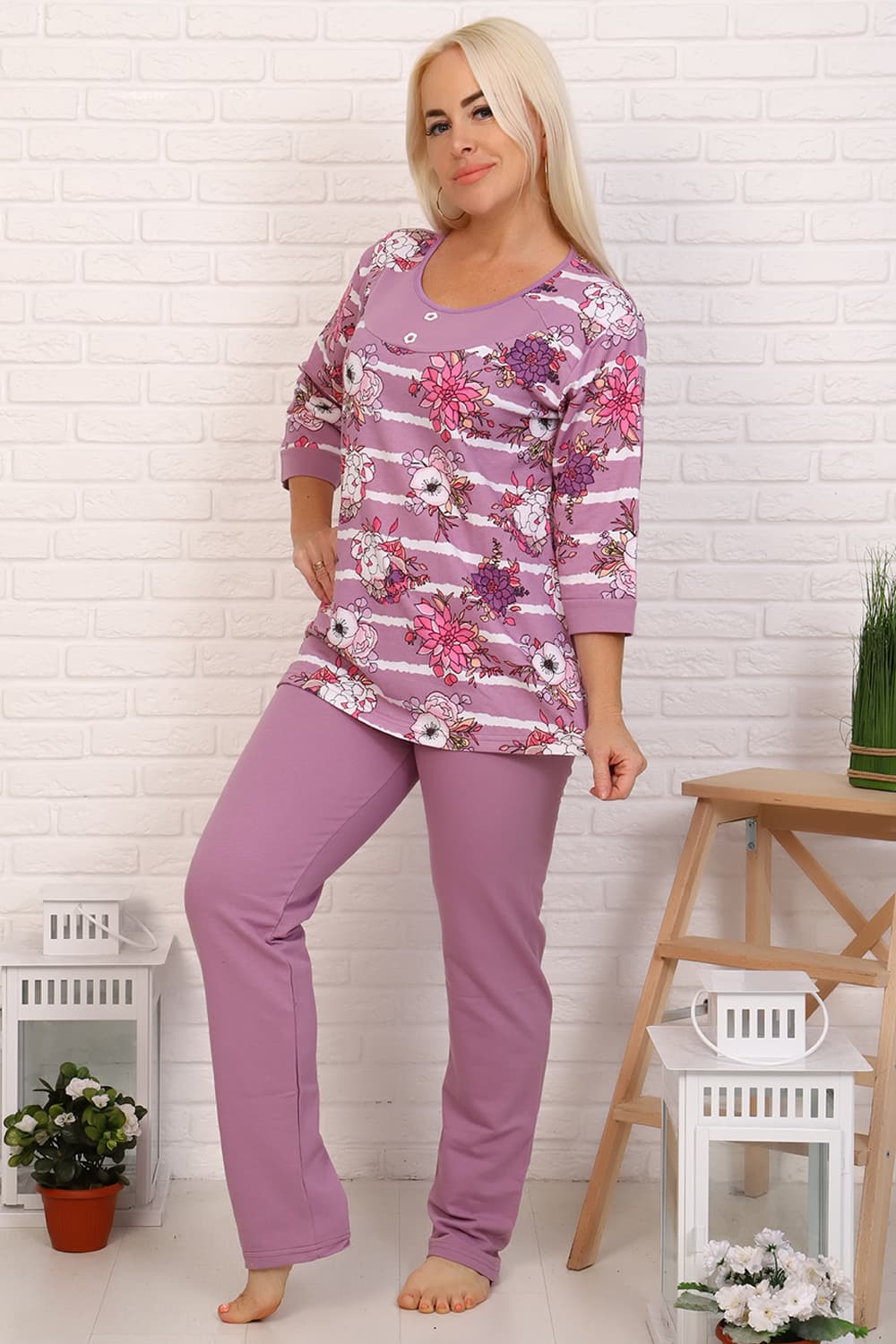 Фиолетовая теплая пижама с начесом